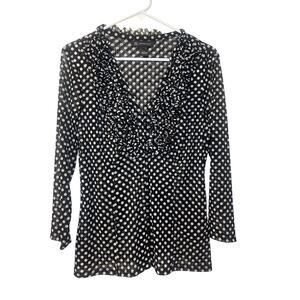 INC International Concepts Black & White Polka Dot Ruffled V-Neck Top Size L NWT